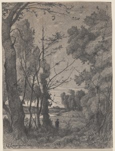 Paesaggio boscoso lungo un fiume da Henri-Joseph Harpignies