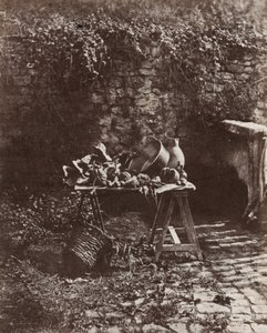 Natura morta: vaso, brocca e verdure su un tavolo a cavalletto, 1852 circa (foto)