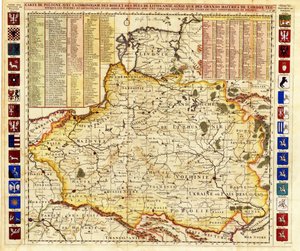 Mappa della Polonia con parti della Livonia e del Granducato di Mosca da Henri Abraham Chatelain