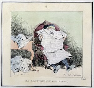 La lettura del giornale - in "Esquisses parisiennes" di Henri Monnier, ed. Delpech, Parigi da Henri Bonaventure Monnier