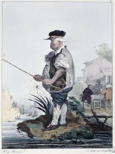 Uomo che pesca: “Ognuno prende il suo piacere dove lo trova” - in “Les pastemps” di Henri Monnier, ed. Delpech, Parigi