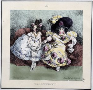 Brutte donne che fanno "arazzo" sedute in un salotto - in "Parigine" di Henri Monnier, ed. Delpech, Parigi