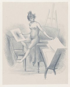 Modello nudo guarda stampe