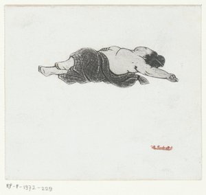 Donna giapponese sdraiata con torso nudo da Henri Charles Guérard (attributed to)