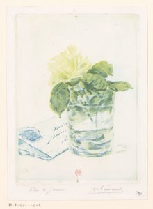 Lettera accanto a un vaso con rosa da Henri Charles Guérard (signed by artist)
