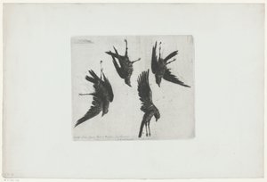 Quattro corvi morti appesi a un muro da Henri Charles Guérard (signed by artist)