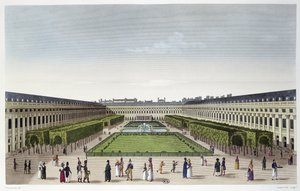 Veduta dei Giardini del Palais Royal, vista dalle Galeries de Bois, inciso da Aubert Fils, c.1815-20