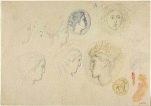 Schizzi: Teste di profilo, monete o medaglie (recto); Alberi (verso) da Henri Cros