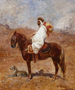 Un arabo su un cavallo in un paesaggio desertico da Henri Emilien Rousseau