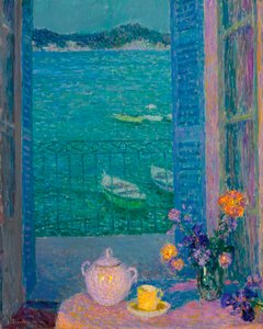 Bouquet di fiori alla finestra, Villefranche-sur-Mer da Henri Eugene Augustin Le Sidaner