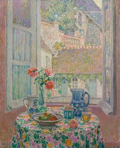 Tavolo con vista sul cortile da Henri Eugene Augustin Le Sidaner