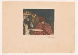 Donna su una terrazza con cameriere da Henri Evenepoel (signed by artist)