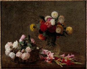 Dalie e rose in un cesto da Ignace Henri Jean Fantin Latour
