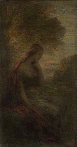 Giovane donna sotto un albero al tramonto, chiamata 