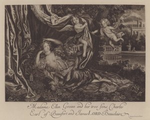 Nell Gwyn e i suoi due figli, Charles, Conte di Burford, e James, Lord Beauclerk (incisione)