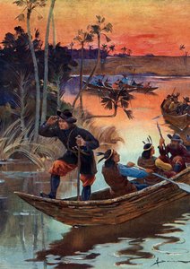 René Robert Cavelier de La Salle (1643-1687), esploratore francese e i suoi compagni che discendono il fiume Mississippi per la Francia da Henri Gaston Darien