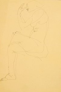 Sophie nuda, seduta, gambe incrociate