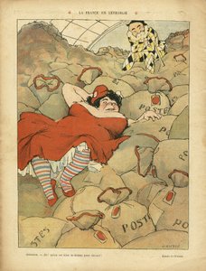 Illustrazione di Henri Gousse (1872-1914) in Le Rire, 03/04/09 - La Francia in letargo - Sociale, Sciopero, Posta - Clemenceau George, Marianne