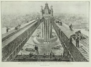 Il completamento del Tower Bridge: gli ultimi ritocchi, da The Graphic, 23 giugno 1894 (incisione) da Henri Lanos