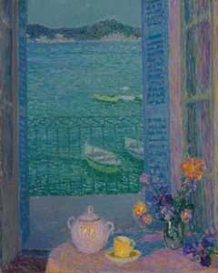 Mazzo di fiori alla finestra, Villefranche-sur-Mer, 1928 da Henri Le Sidaner