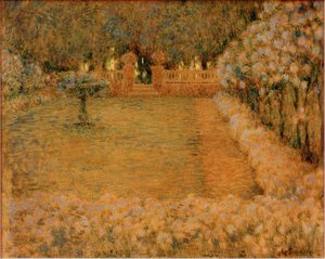 Il giardino bianco al crepuscolo di Gerberoy da Henri Le Sidaner