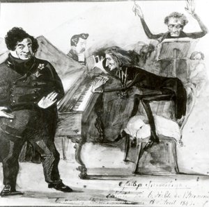 Galop Chromatique Caricatura di Luigi Lablache, Franz Liszt (1811-86) al pianoforte e Francois Habeneck da Henri Lehmann