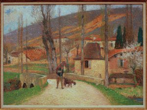 Contadino che entra nel villaggio