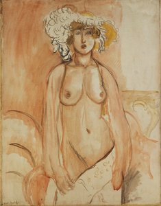 Antonietta in piedi, busto scoperto, con un cappello di piume, 1918 circa (olio su tela) da Henri Matisse