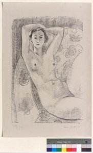 Nu seduto su una poltrona con motivi floreali da Henri Matisse
