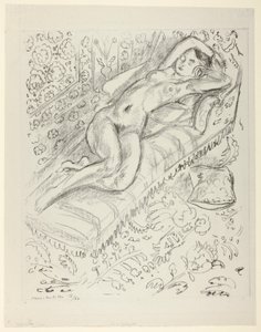 Nudo disteso su una chaise longue con sfondo di mashrabiya da Henri Matisse