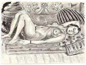 Nudo sdraiato su un reggiseno, 1926-1927 circa (penna e inchiostro di china su carta)