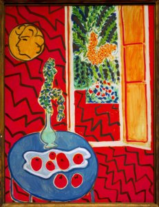 Interno rosso, natura morta su tavolo blu da Henri Matisse