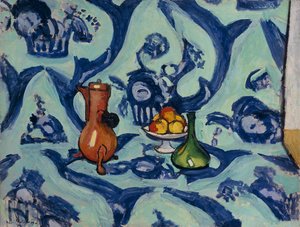 Natura morta con tovaglia blu da Henri Matisse