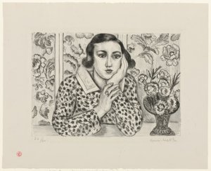 Giovane ragazza appoggiata al paravento fiorito da Henri Matisse