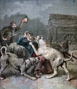 Un criminale attaccato da tre grossi cani, 1891 da Henri Meyer