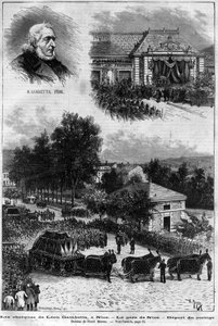 Morte di Léon Gambetta (1838-1882) politico francese - I funerali di Léon Gambetta a Nizza - la stazione di Nizza - partenza del corteo - in 