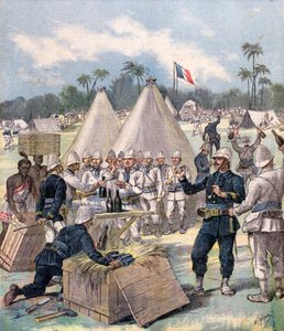 Soldati francesi che aprono scatole regalo di Capodanno a Dahomey, Africa, 1892 da Henri Meyer