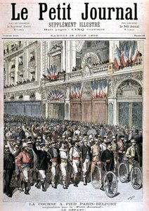 Partenza della folla che partecipa alla corsa Parigi - Belfort organizzata dal Petit Journal - in "Le petit journal" del 18/06/1892 da Henri Meyer