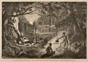 Henri Mouhot accampato nelle giungle del Laos, illustrazione da 