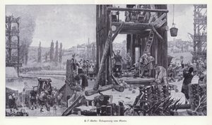 Assedio di Alesia, Gallia, 52 a.C., Illustrazione da Moderne Kunst in Meister-Holzschnitten (Richard Bong, Berlino, c. 1904) da Henri Paul (after) Motte