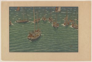 Bateaux au mouillage à Tréboul, tavola 5 da "Le Beau Pays de Bretagne" da Henri Rivière