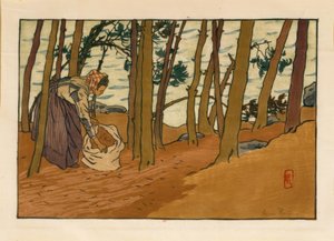 Donna che raccoglie aghi di pino (Bordi del Trieux, Loguivy) da Henri Rivière