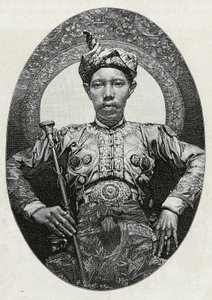 Ritratto di Mohammed Yamalul Alam, sultano di Soulou (o Sulu) (Filippine), nel 1880. Incisione di Thiriat, per illustrare la storia 