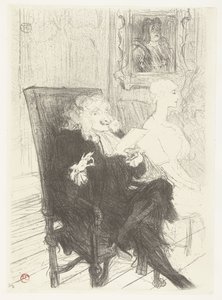 Attori Jules Charles Truffier e Marguerite Moreno nella commedia Le donne sapienti da Henri de Toulouse Lautrec