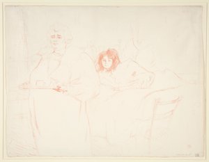 Donna con un vassoio, colazione, Madame Baron e Mademoiselle Popo da Henri de Toulouse Lautrec