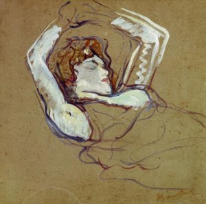 Donna sdraiata sulla schiena, braccia alzate da Henri de Toulouse Lautrec