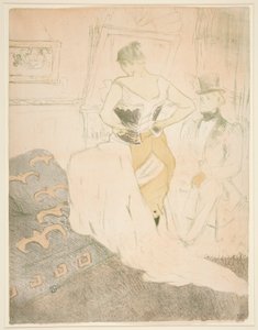 Donna che allaccia un corsetto, conquista di passaggio, dalla serie Elles da Henri de Toulouse Lautrec