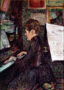 Miss Dihau al pianoforte. Dipinto di Henri de Toulouse-Lautrec da Henri de Toulouse Lautrec