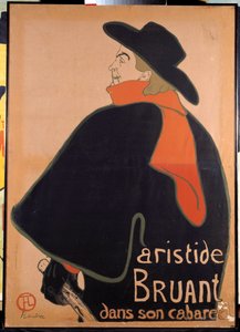 Poster raffigurante Aristide Bruant (1851-1925) nel suo cabaret. Litografia di Henri de Toulouse-Lautrec (Toulouse Lautrec) (1864-1901). 1893. Parigi, Museo del Poster e della Pubblicità