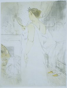 Donna in piedi che guarda in uno specchio a mano da Henri de Toulouse Lautrec
